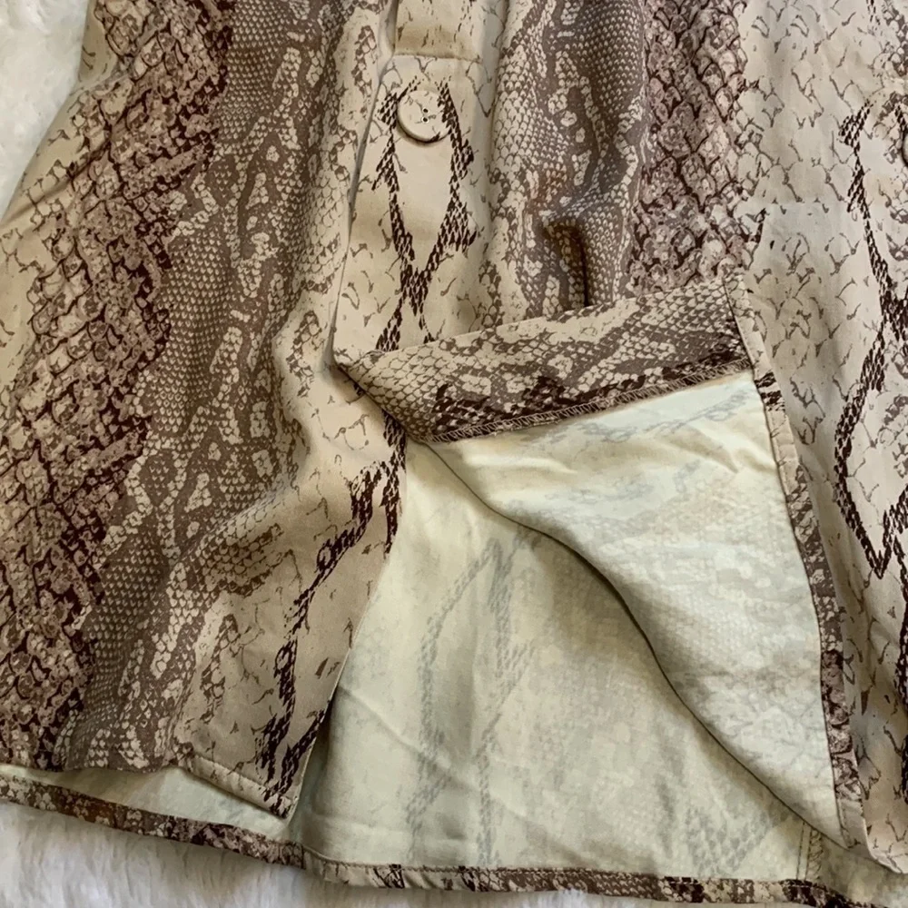 JUSTFAB double button front brown and tan a-line snakeskin print skirt